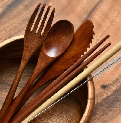 Wooden utensils on a wooden table