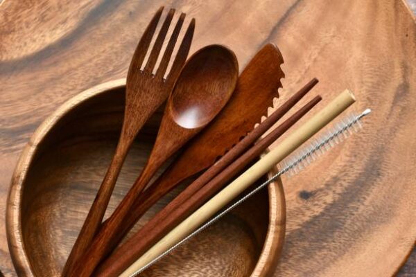 Wooden utensils on a wooden table