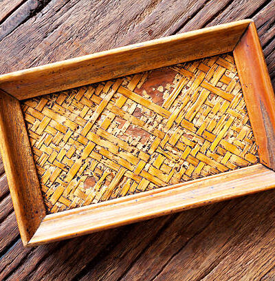 Asian wooden tray on table