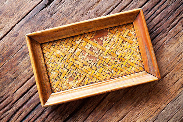 Asian wooden tray on table